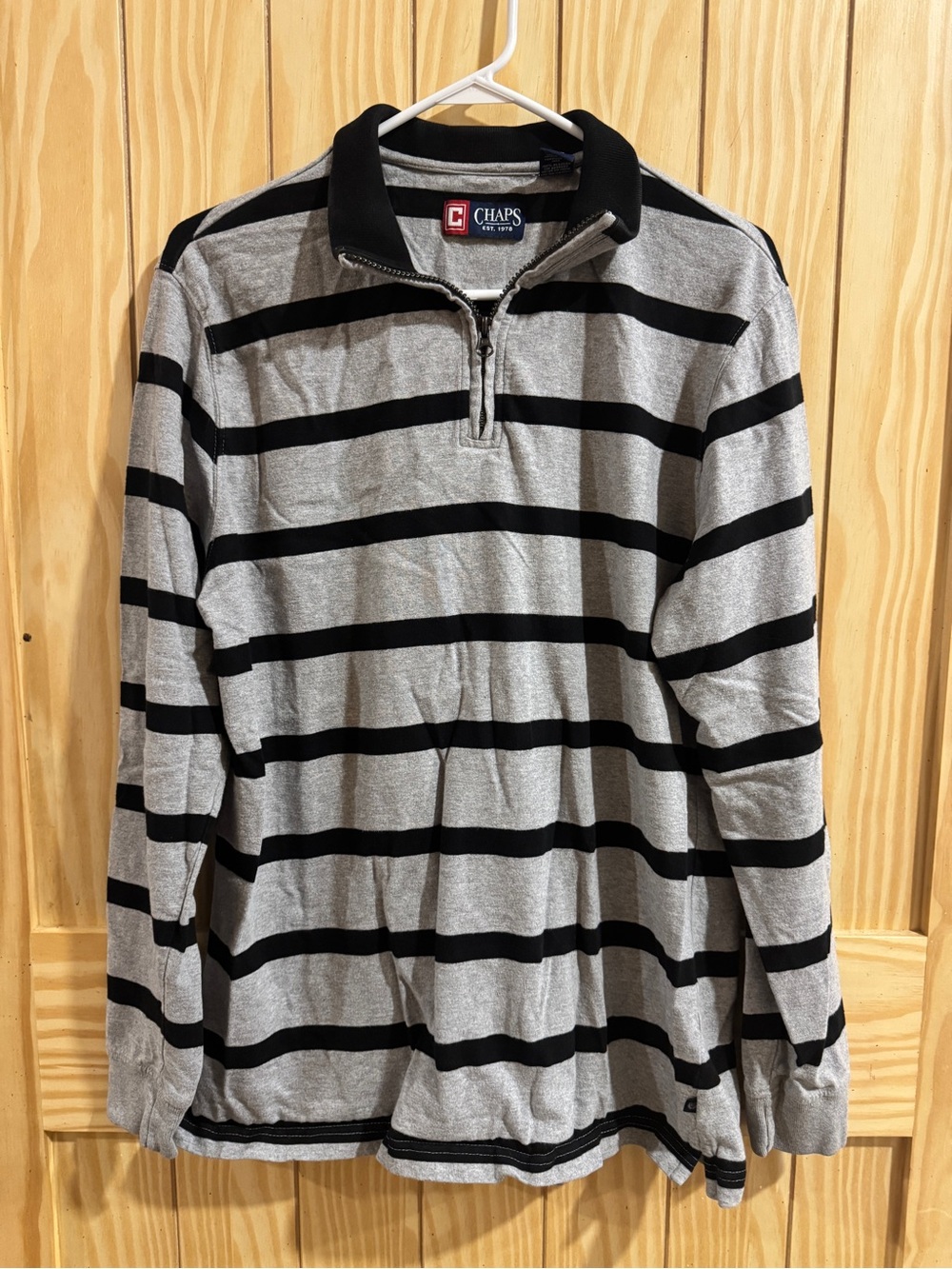 Vintage Chaps Black & Grey Stripped Business Casual Quarter Zip— Large